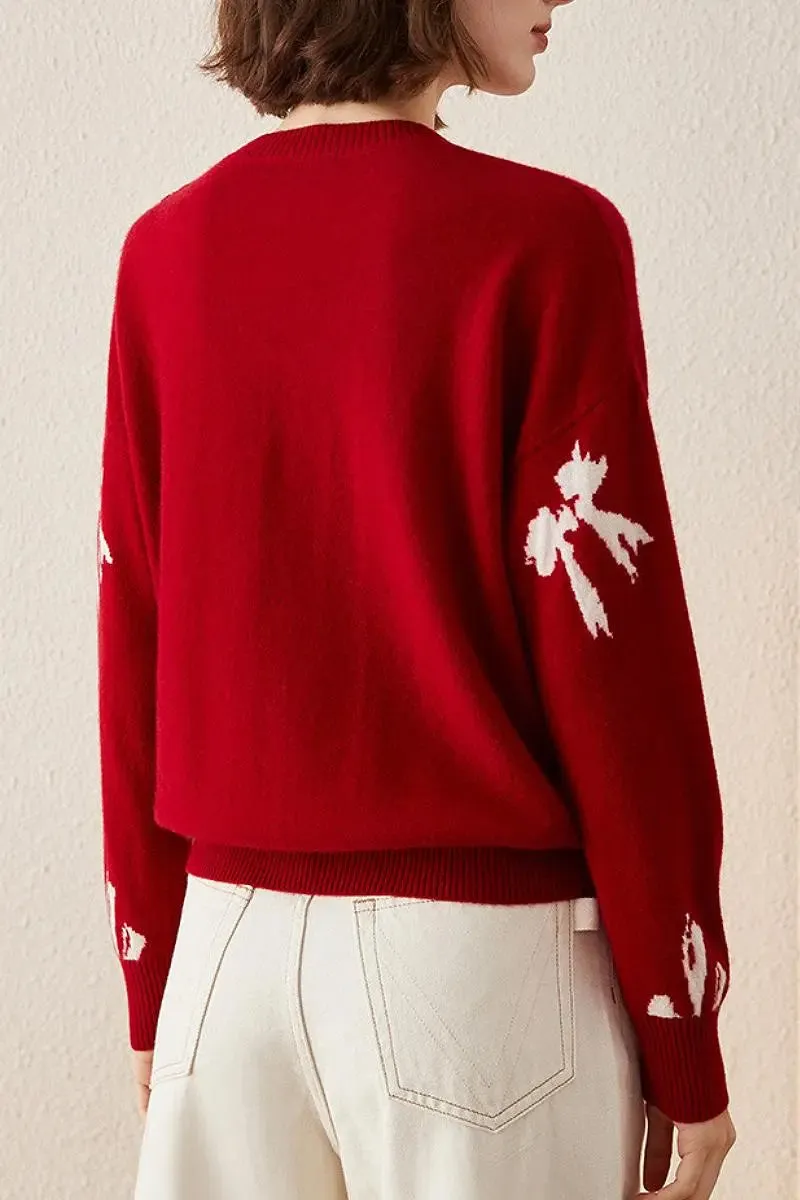 100 Cashmere Crew Neck Bow Sweater