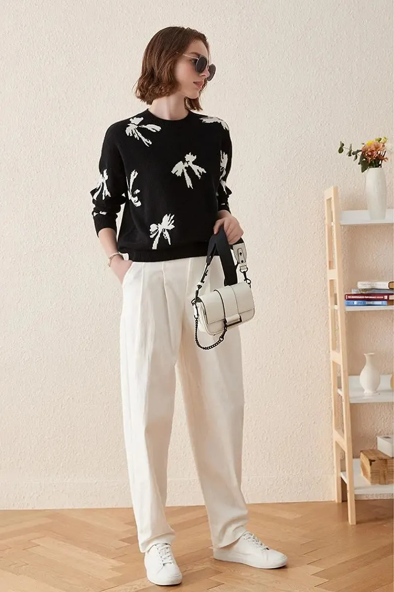 100 Cashmere Crew Neck Bow Sweater