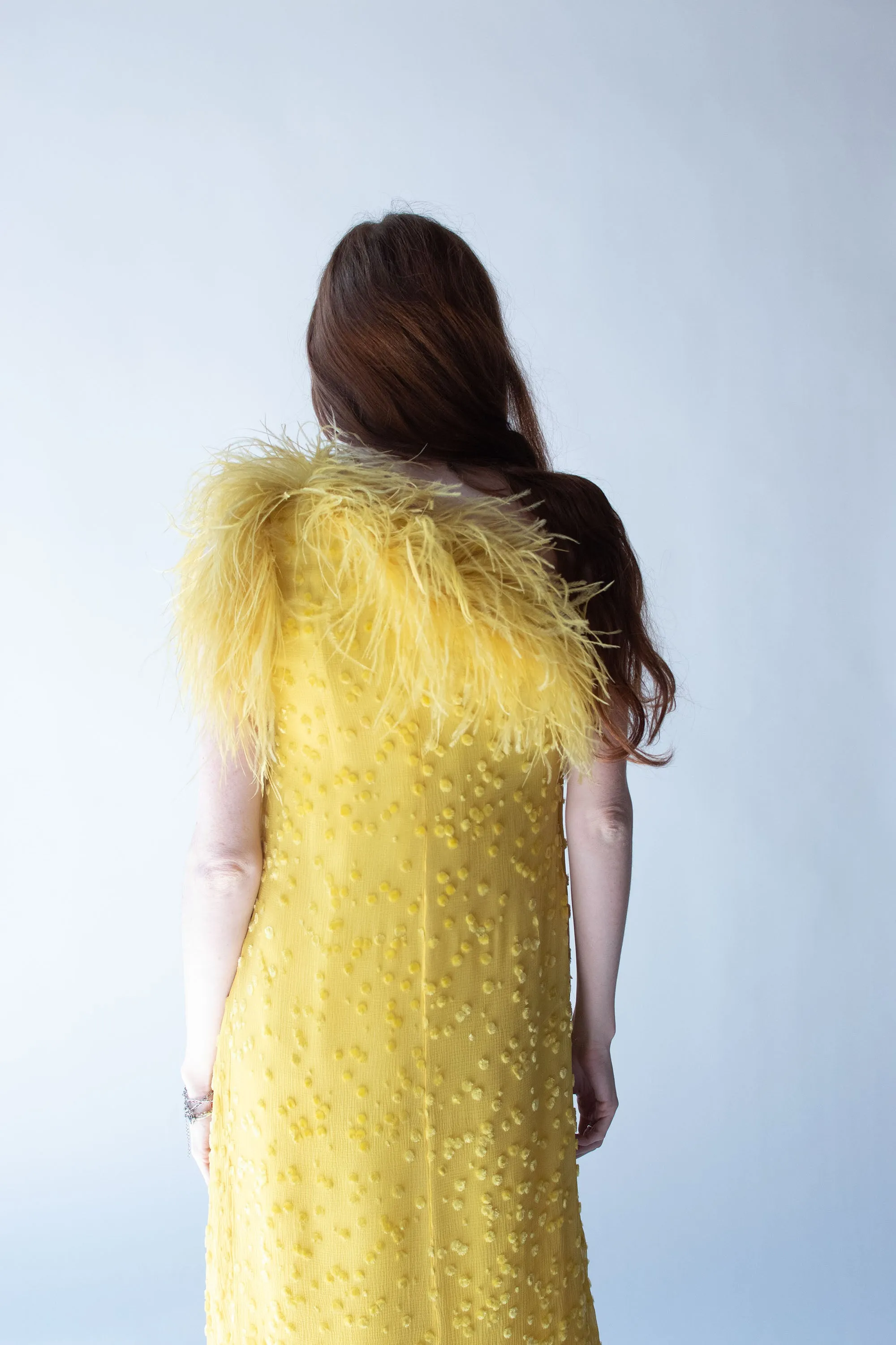 1970s Feather Trim Chiffon Dress
