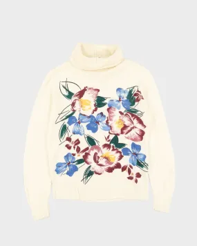 1990s Cream Floral Knitted Jumper - S