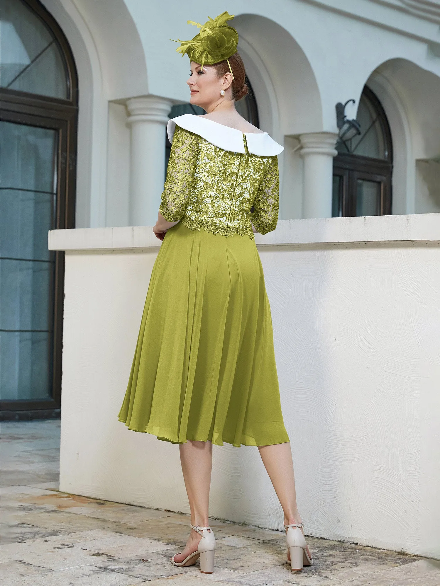 A-line Tea-length Chiffon Dress Clover