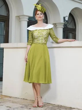 A-line Tea-length Chiffon Dress Clover