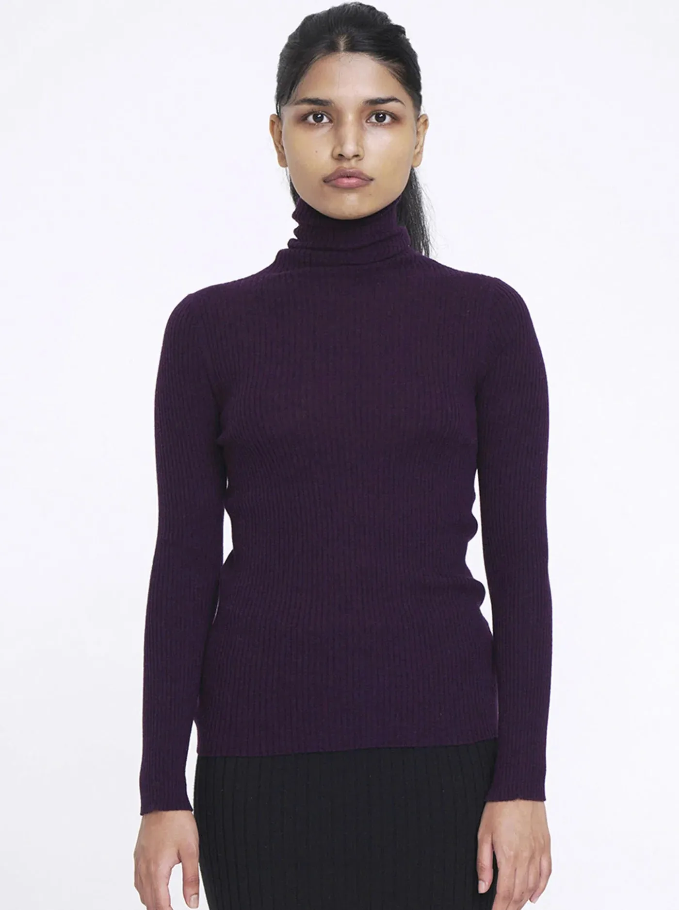 ALEGER No 32 Skinny Rib Polo Cashmere Blend - PORT