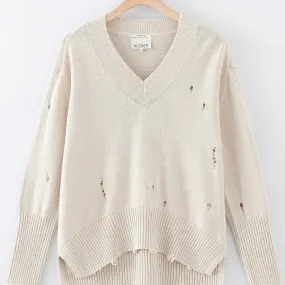 ALEGER No 92 Distressed Oversized V Neck Sweater - PROSCECCO Small Only