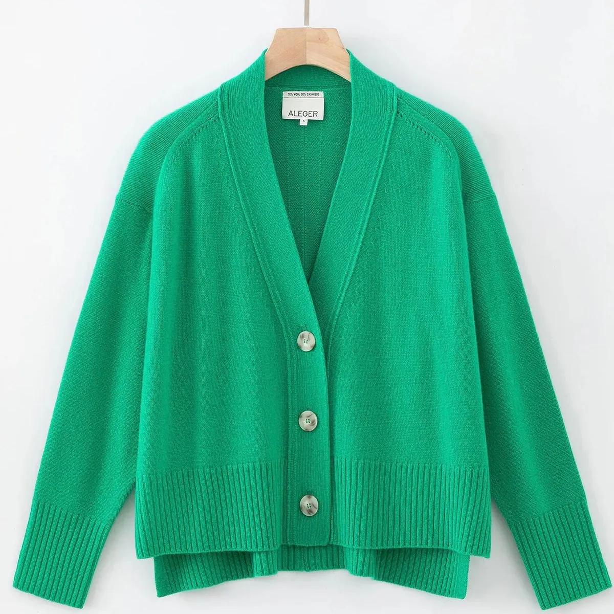 ALEGER No 99 - Cashmere Blend Hi Low Oversized Cardigan - Kelly Green Large Only