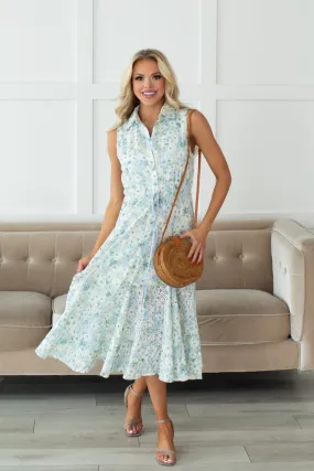 All The Wind Blows Midi Dress - Cream/Blue