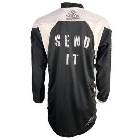 ALPHA Black Motocross Racing Jersey - High-Performance 'Send It' SXS Gear for Dirt Bike and ATV Riders