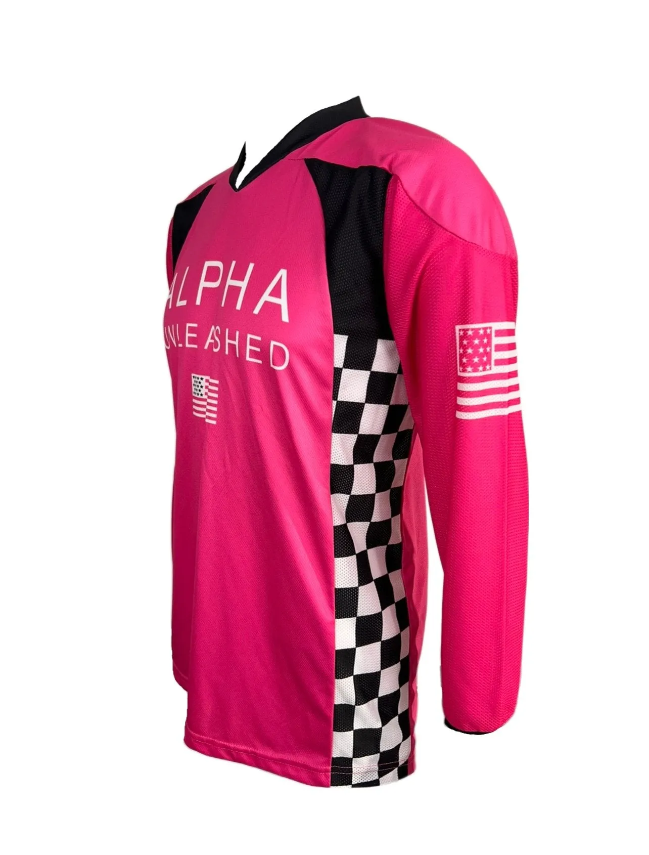 ALPHA Pink Motocross Racing Jersey - High-Performance 'Send It' SXS Gear for Dirt Bike and ATV Riders