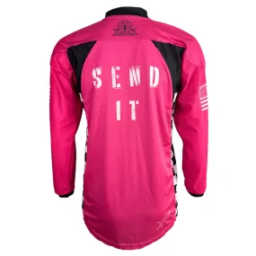 ALPHA Pink Motocross Racing Jersey - High-Performance 'Send It' SXS Gear for Dirt Bike and ATV Riders