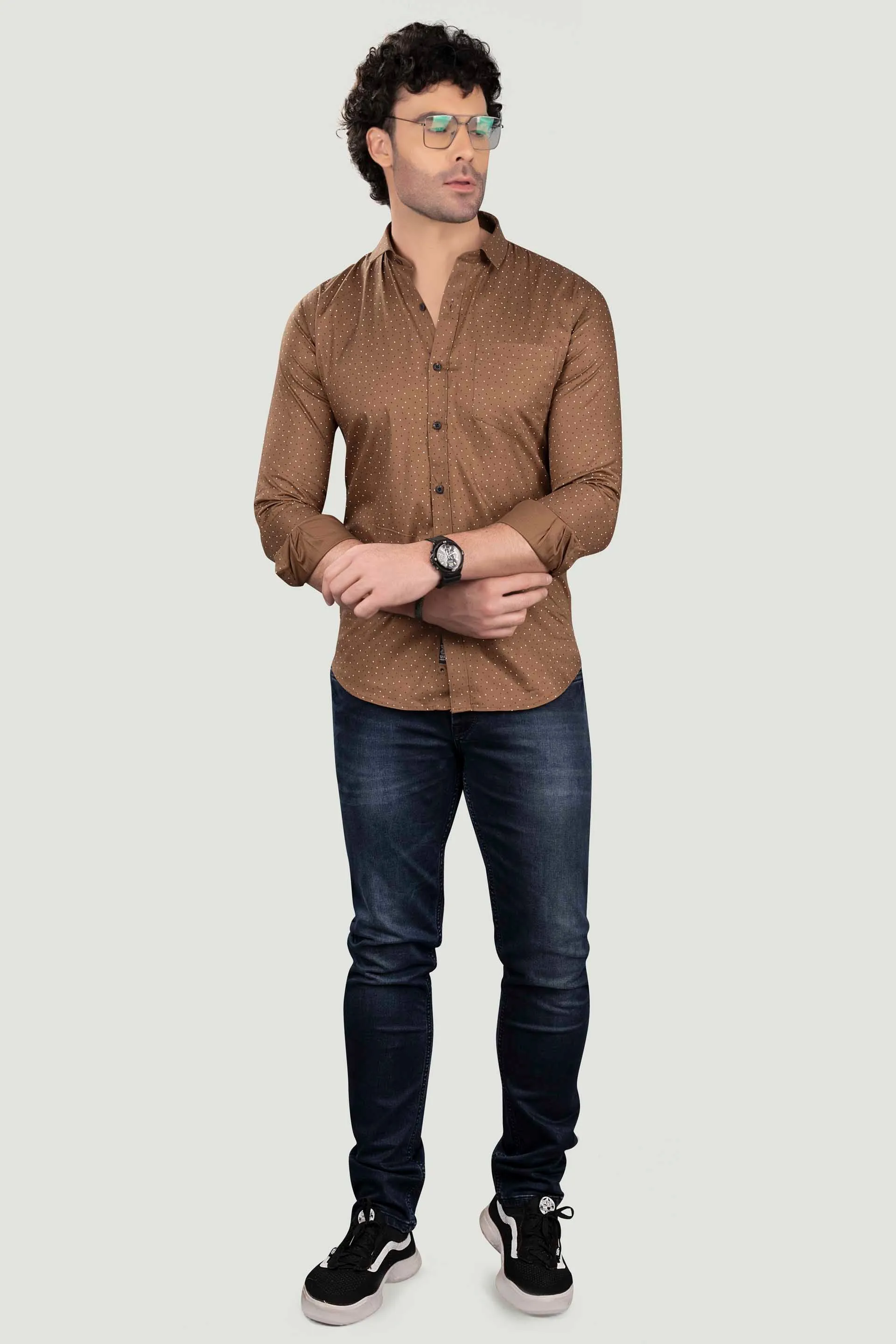 Andrey Brown Cotton Printed Shirt