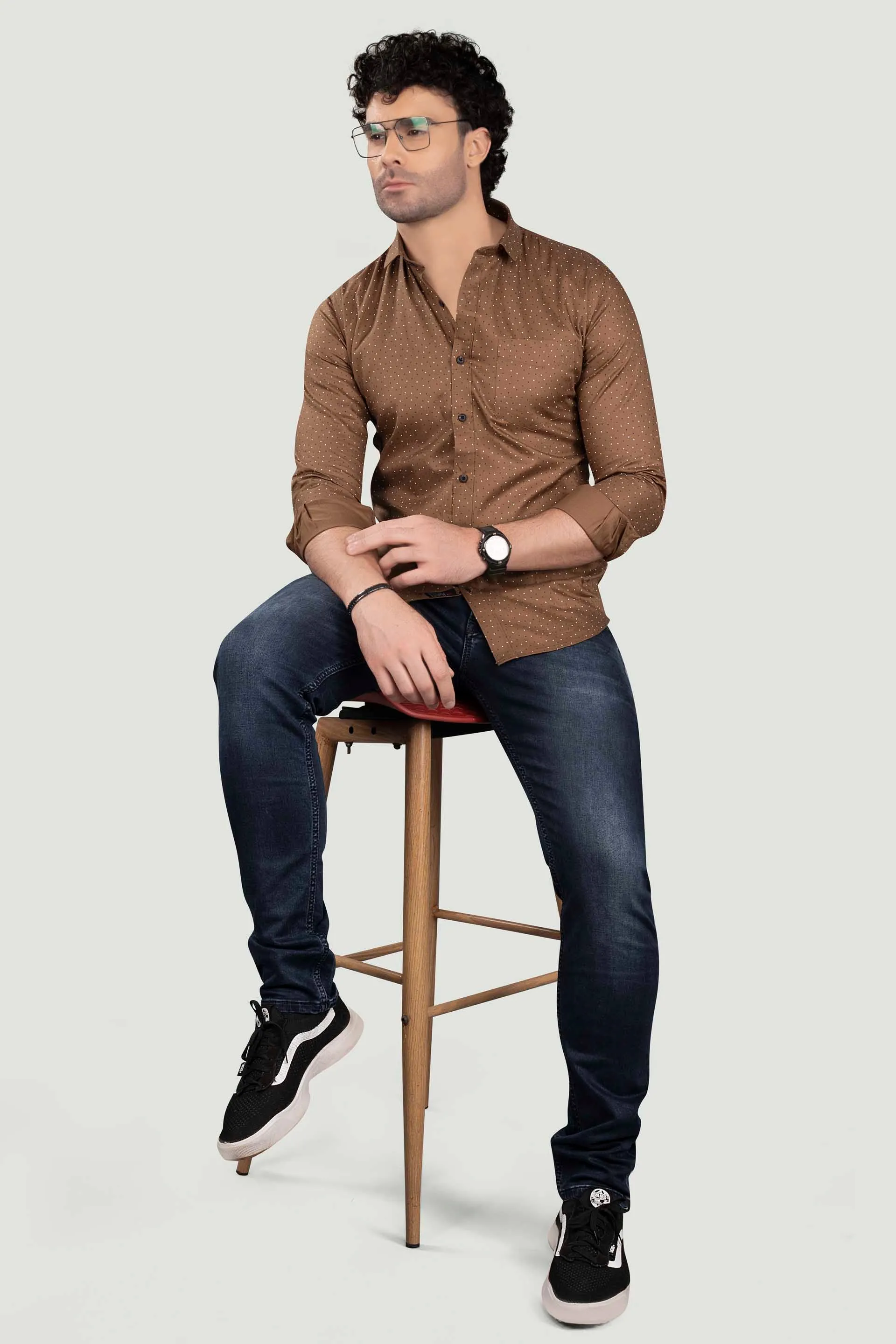 Andrey Brown Cotton Printed Shirt