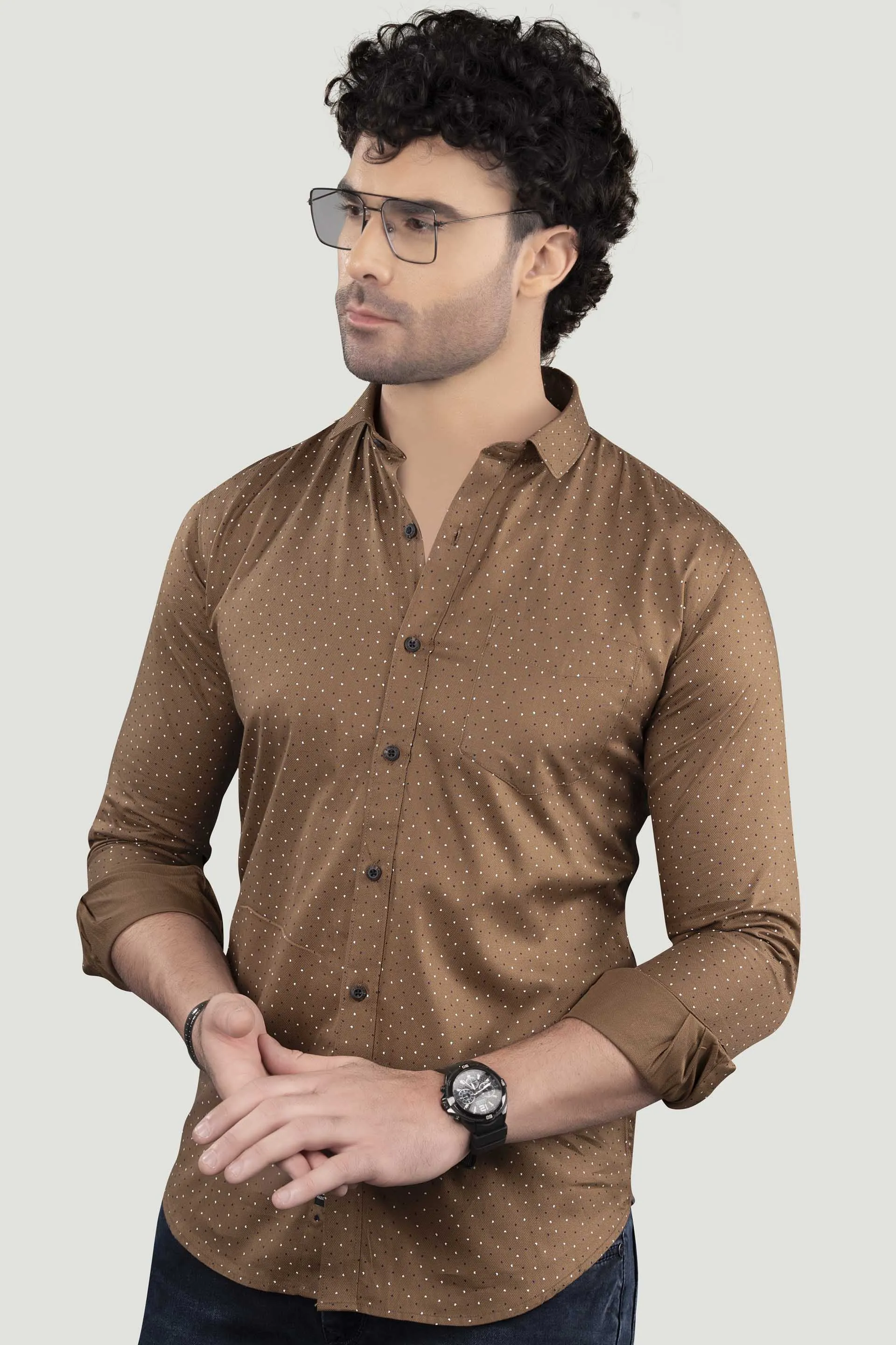 Andrey Brown Cotton Printed Shirt