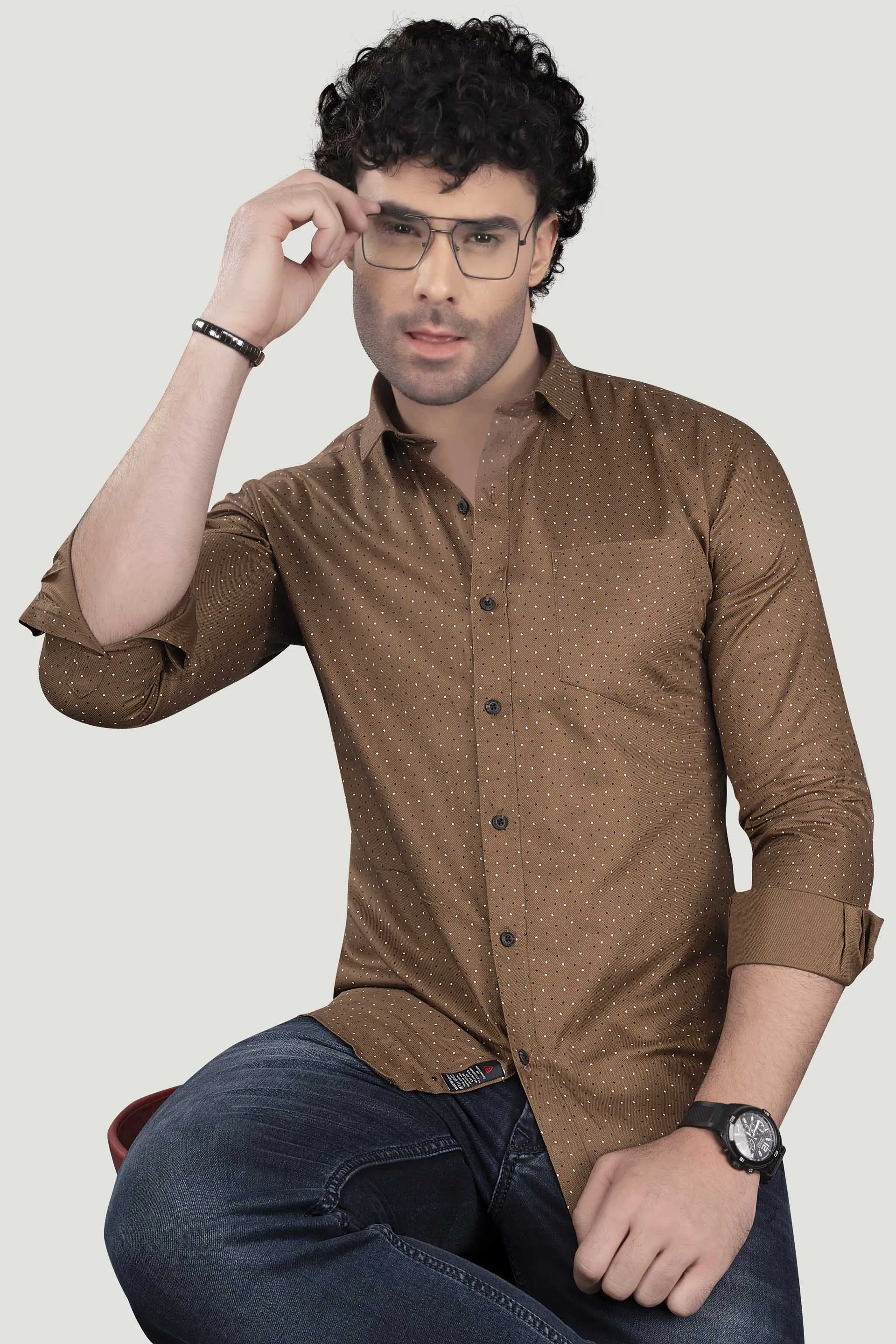 Andrey Brown Cotton Printed Shirt