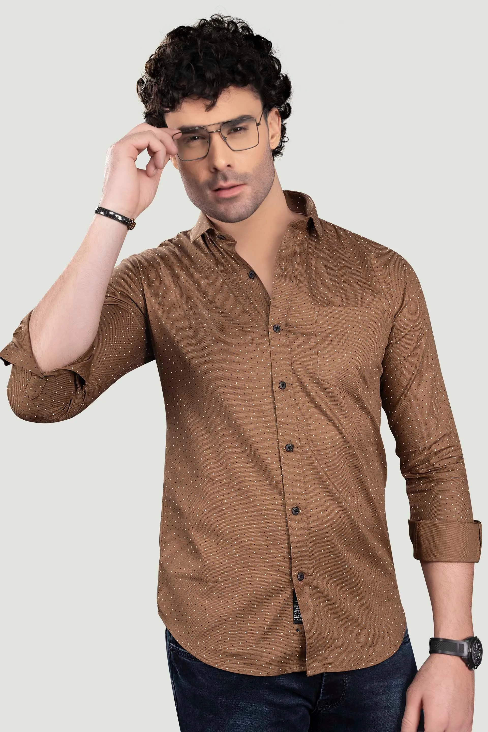 Andrey Brown Cotton Printed Shirt