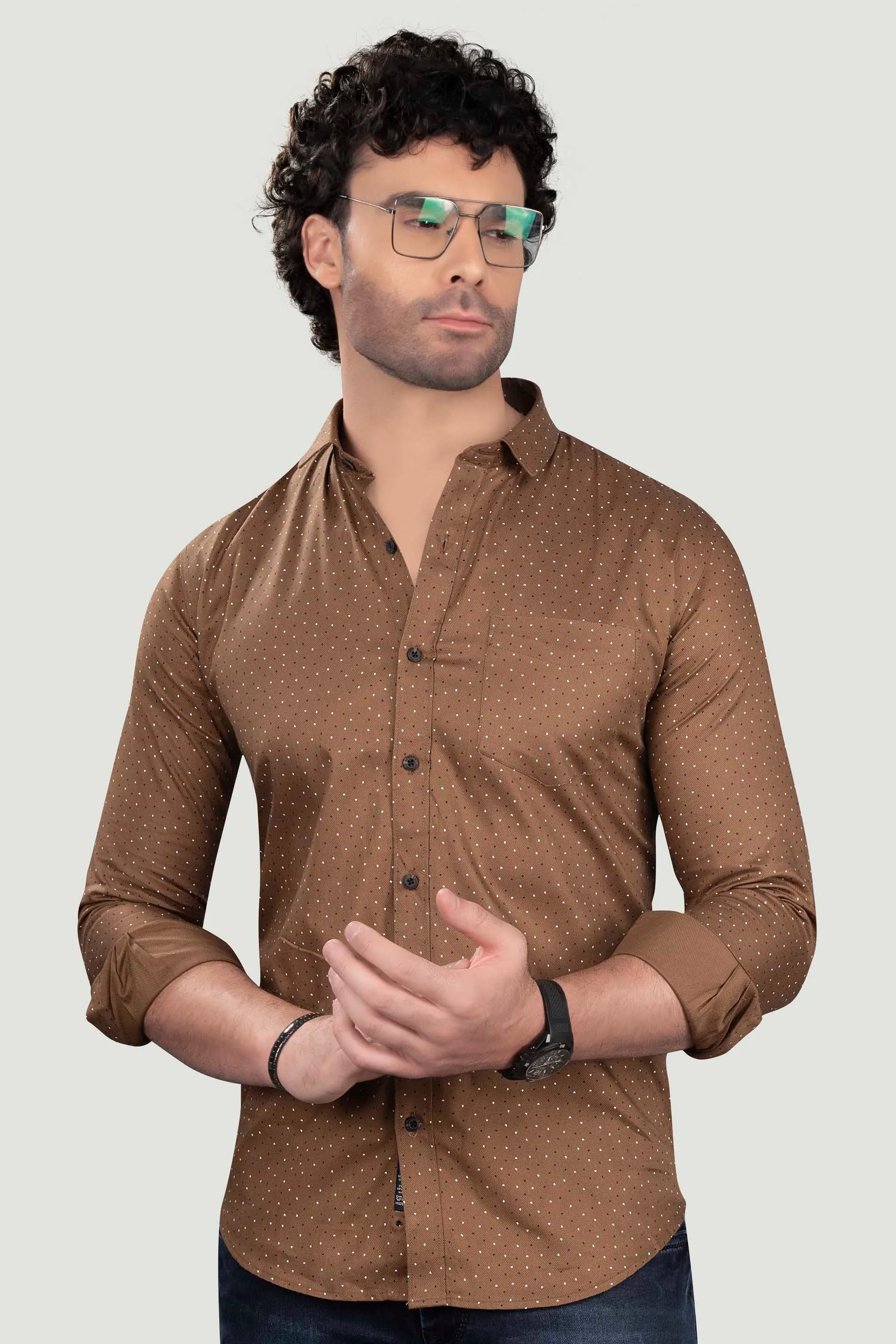 Andrey Brown Cotton Printed Shirt