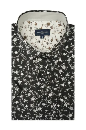 Antigua Floral Short Sleeve Shirt in Black and White