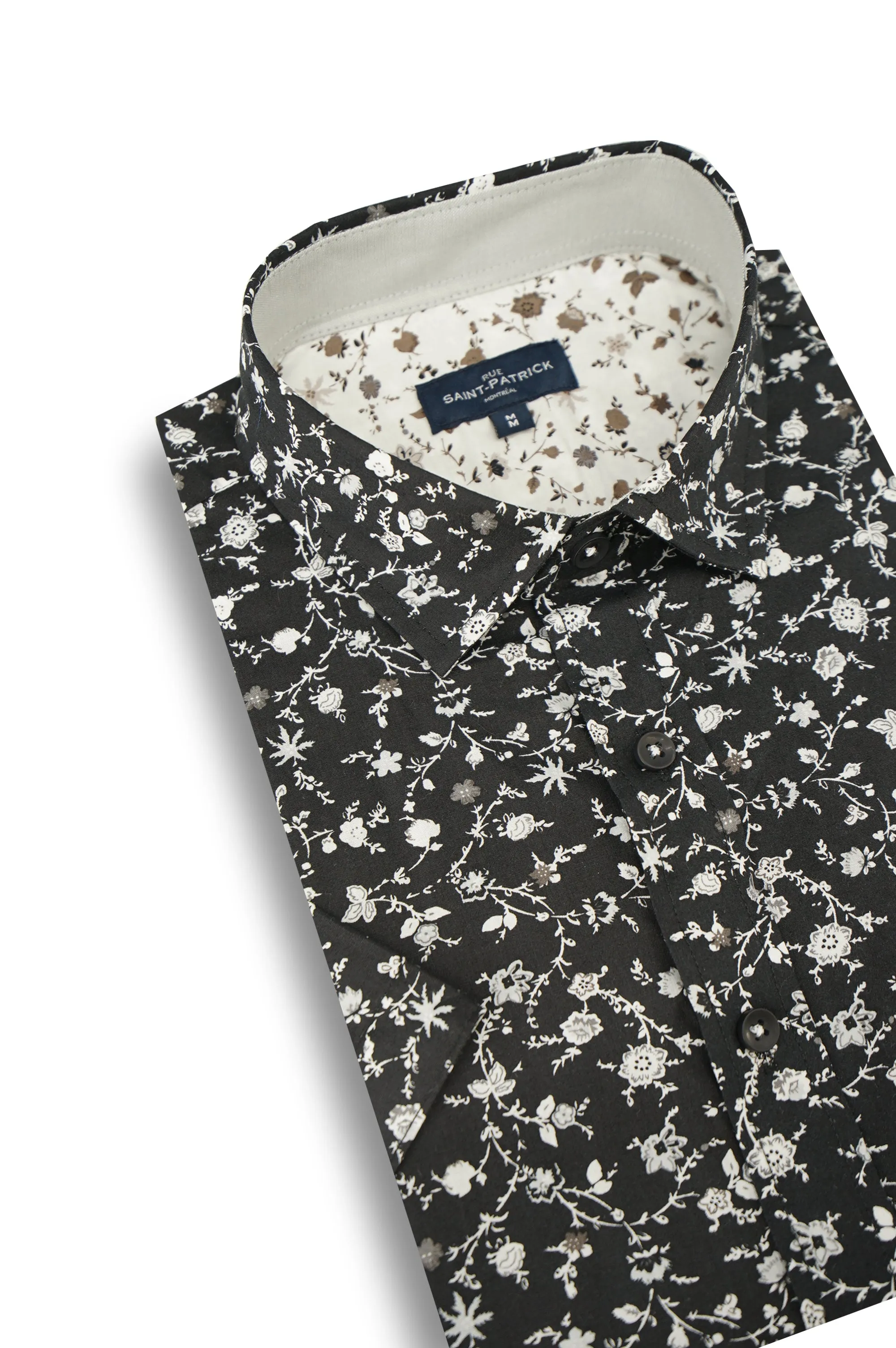 Antigua Floral Short Sleeve Shirt in Black and White