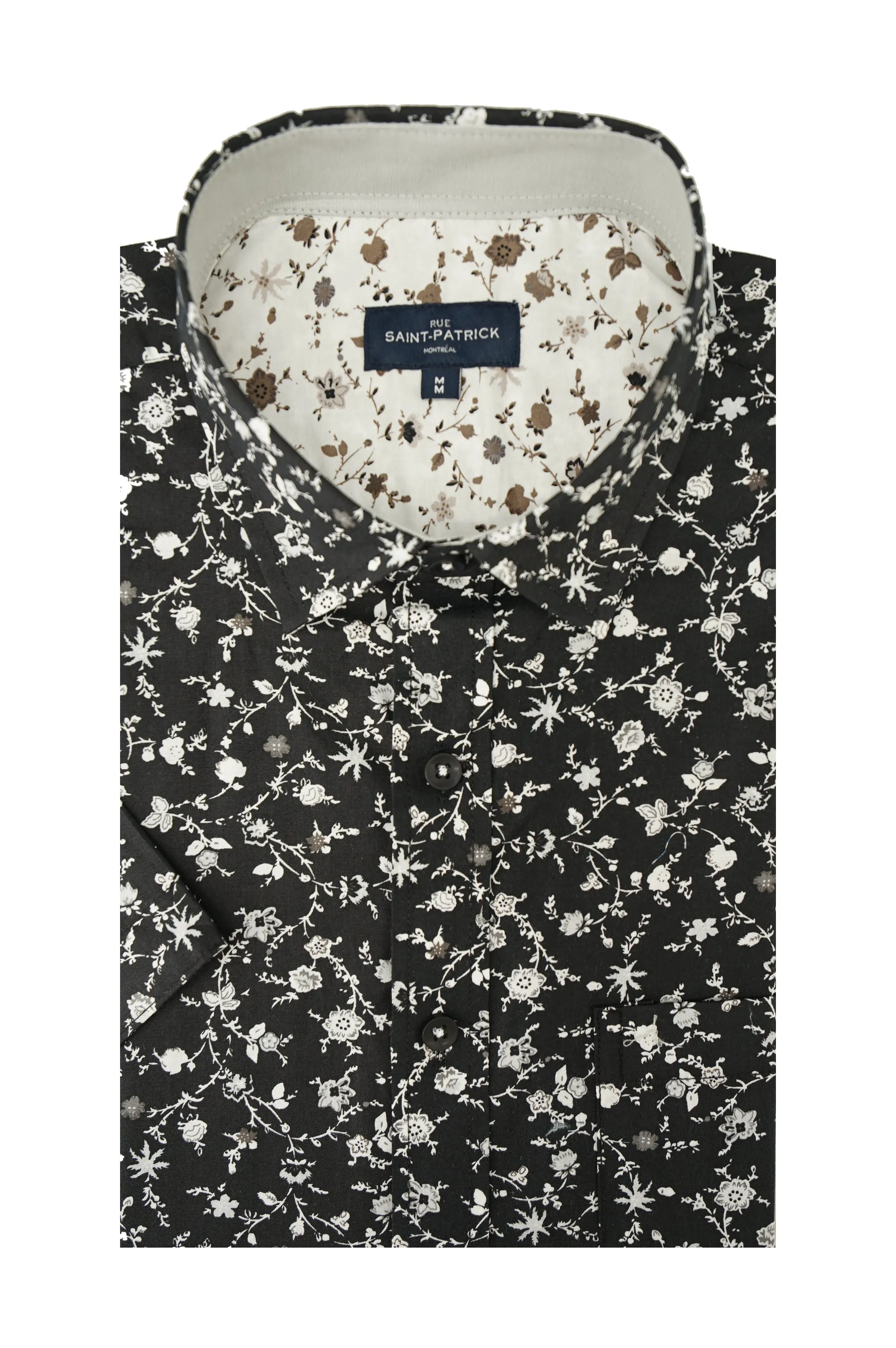 Antigua Floral Short Sleeve Shirt in Black and White