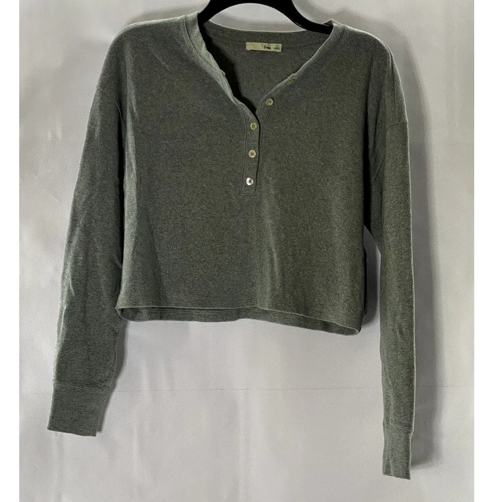 ARITZIA WILFRED FREE Women's Gray Ribbed Long Sleeve Henley Top SZ S