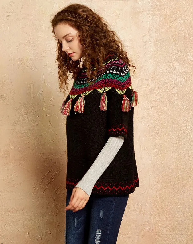 ARTKA SHORT SLEEVE JUMPER WITH EMBROIDERED TASSEL