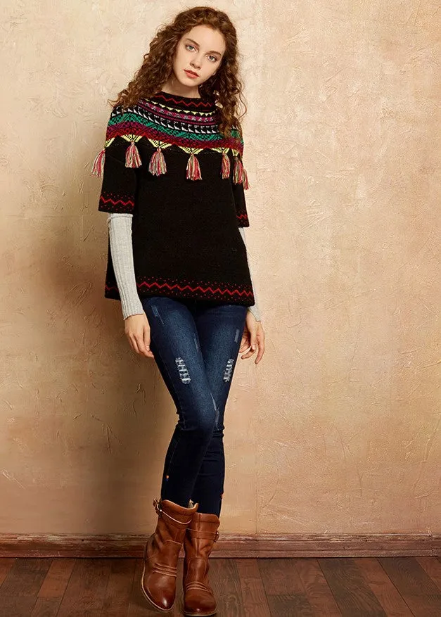 ARTKA SHORT SLEEVE JUMPER WITH EMBROIDERED TASSEL