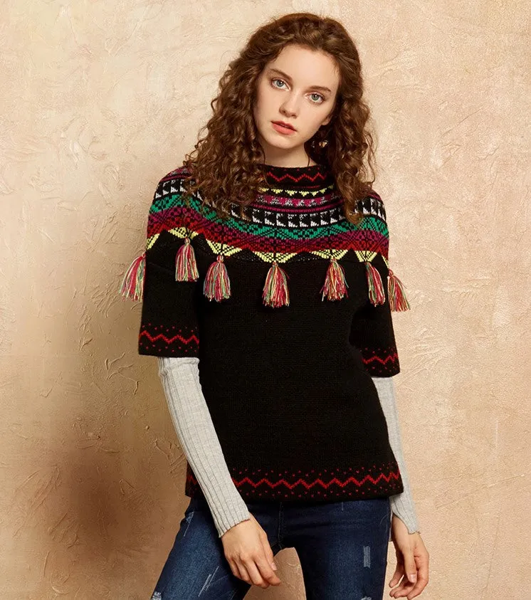ARTKA SHORT SLEEVE JUMPER WITH EMBROIDERED TASSEL