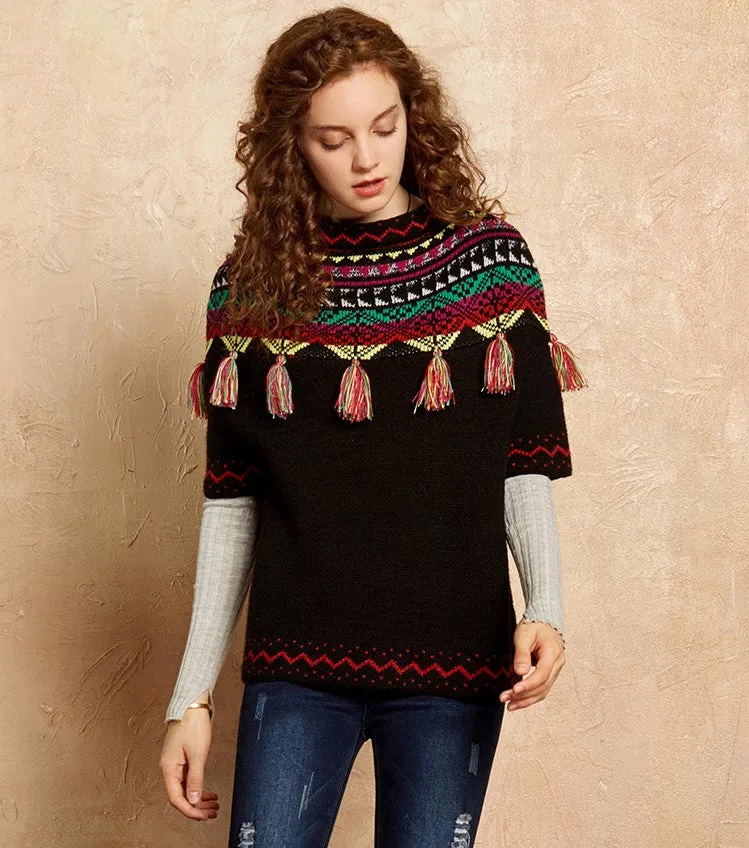 ARTKA SHORT SLEEVE JUMPER WITH EMBROIDERED TASSEL