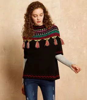 ARTKA SHORT SLEEVE JUMPER WITH EMBROIDERED TASSEL