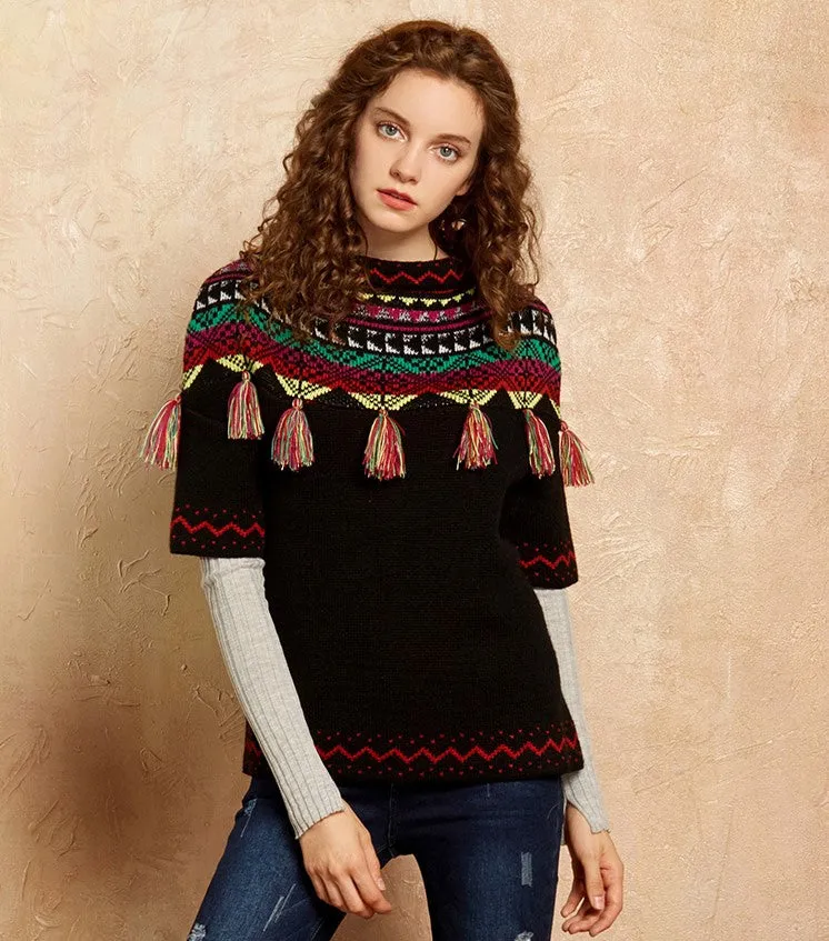 ARTKA SHORT SLEEVE JUMPER WITH EMBROIDERED TASSEL