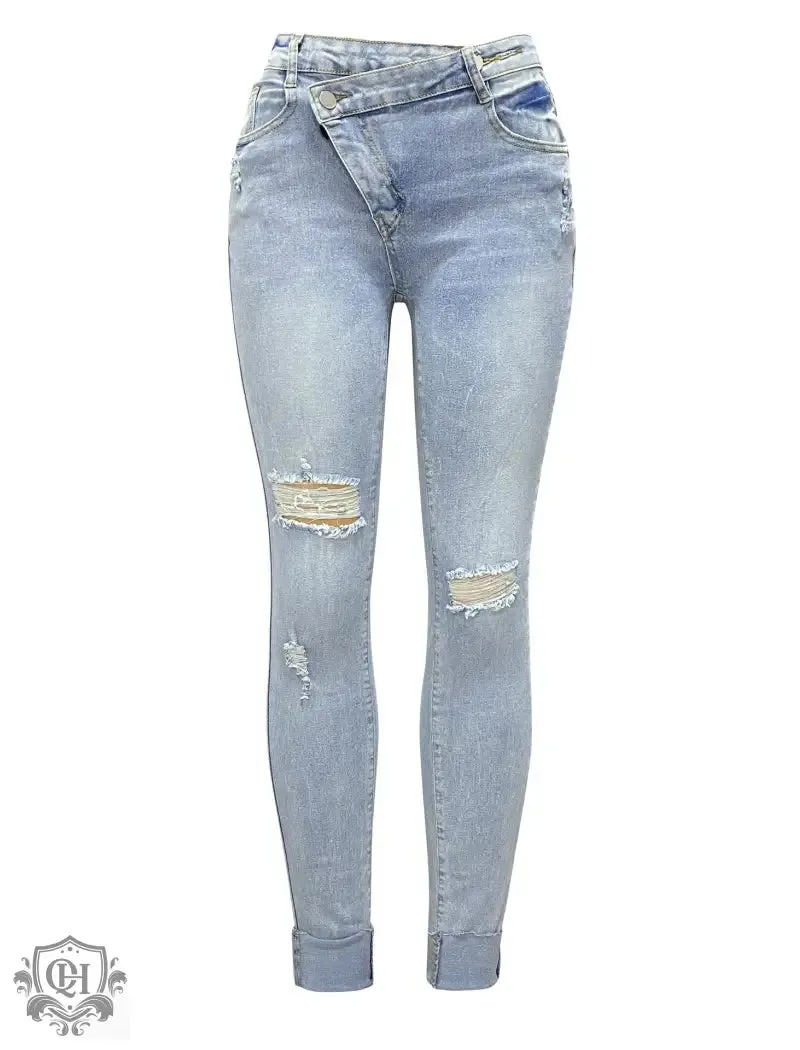 Asymmetrical High Rise Denim Trousers