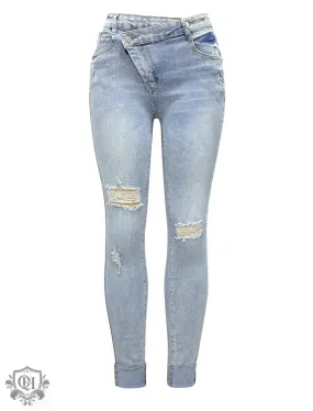Asymmetrical High Rise Denim Trousers