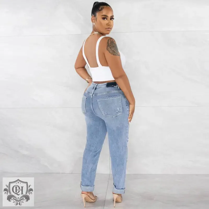 Asymmetrical High Rise Denim Trousers