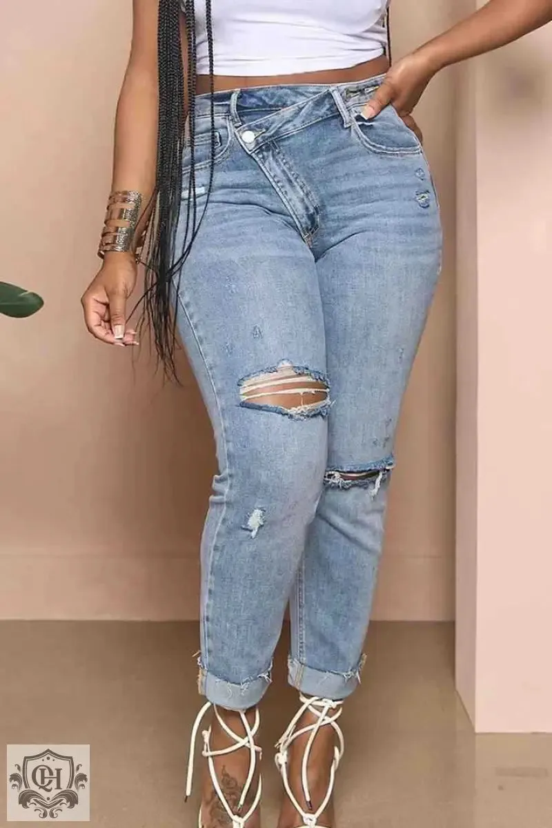 Asymmetrical High Rise Denim Trousers