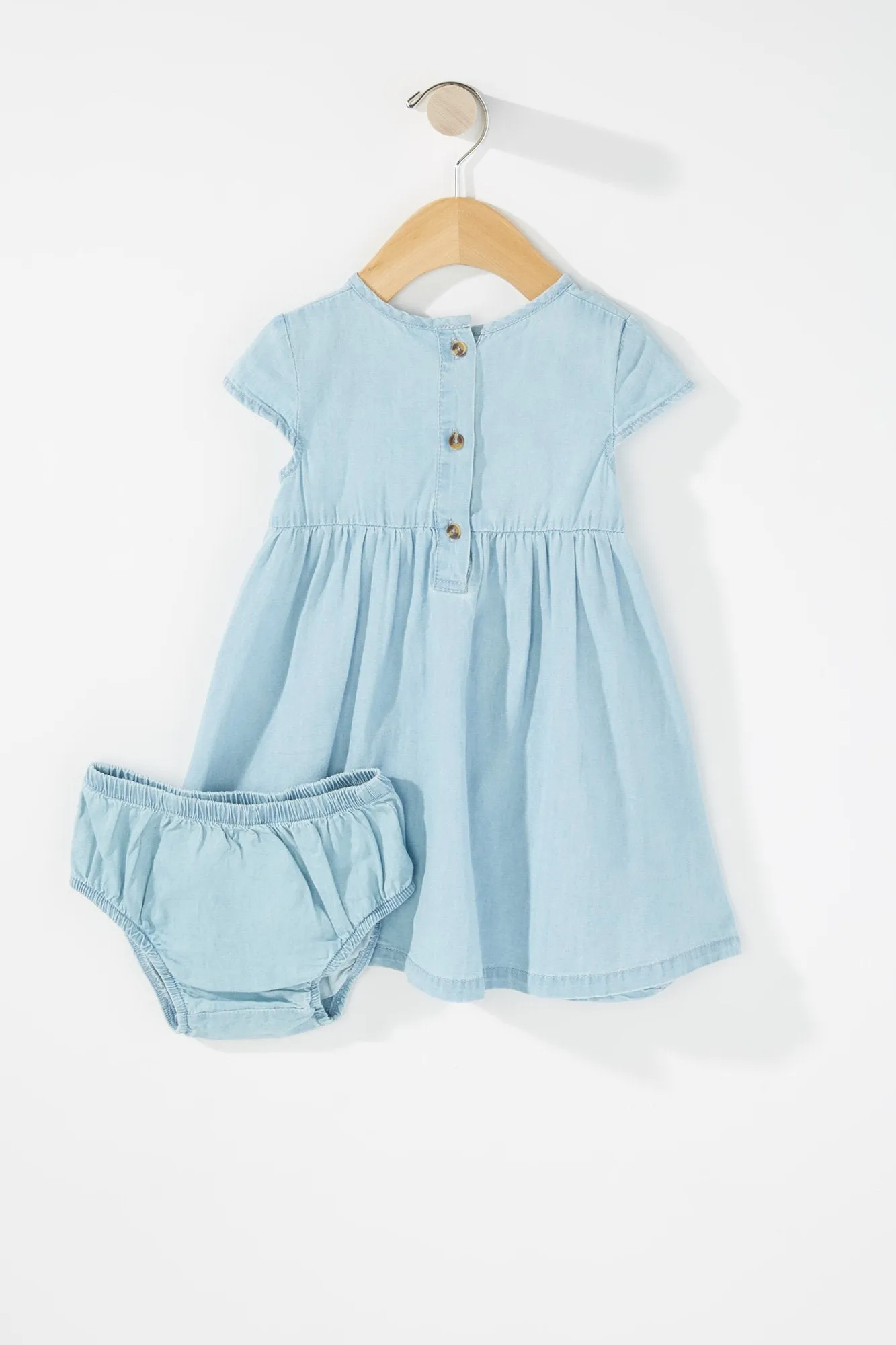 Baby Girl Floral Embroidered Chambray 3-Tier Dress