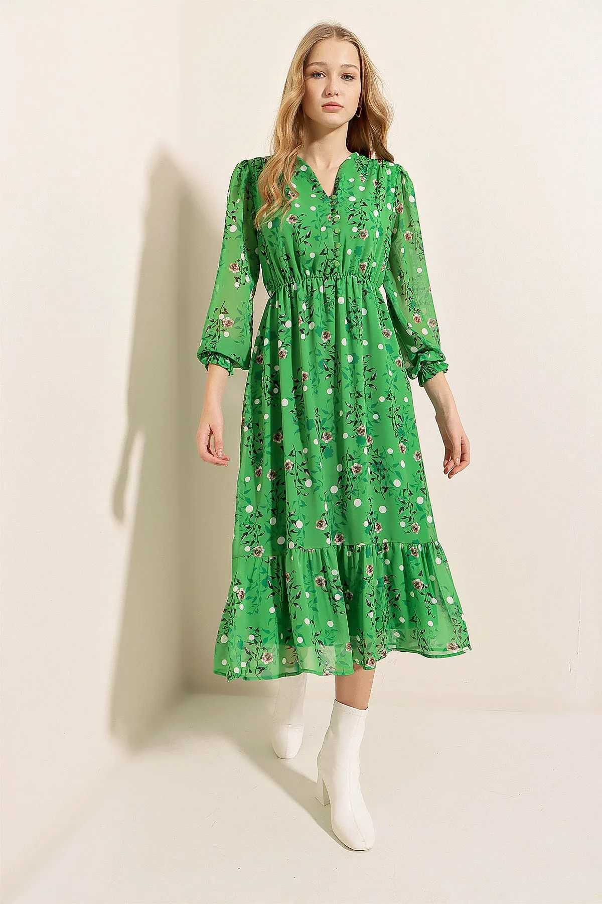 BGD Women Patterned Chiffon Dress - Green - Avondale