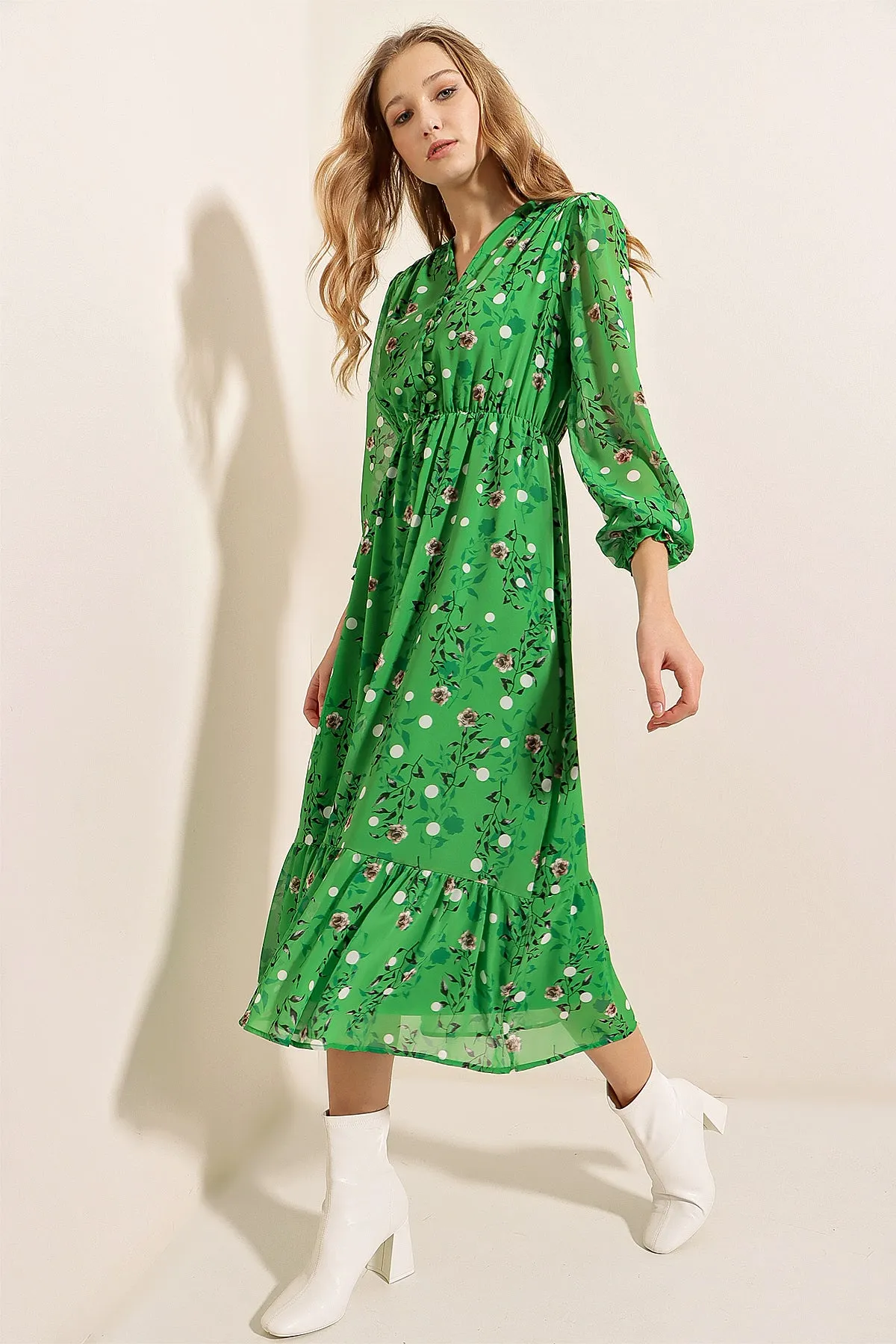 BGD Women Patterned Chiffon Dress - Green - Avondale