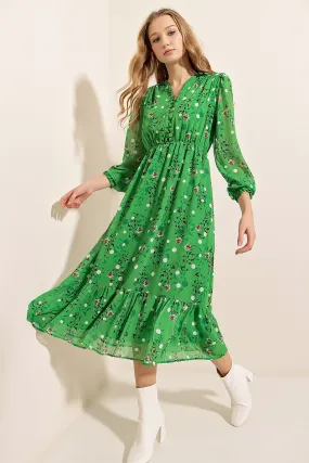 BGD Women Patterned Chiffon Dress - Green - Avondale