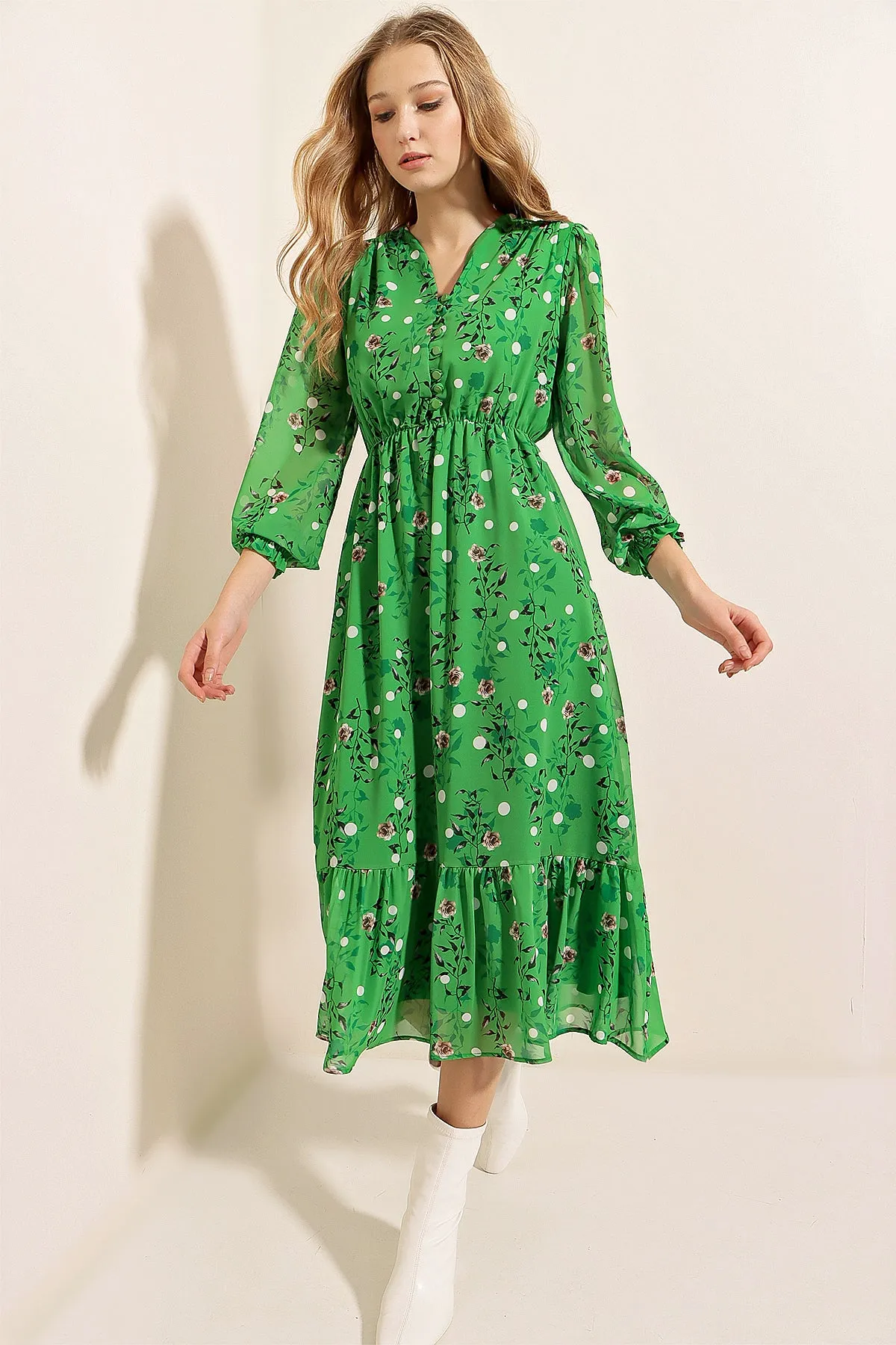 BGD Women Patterned Chiffon Dress - Green - Avondale