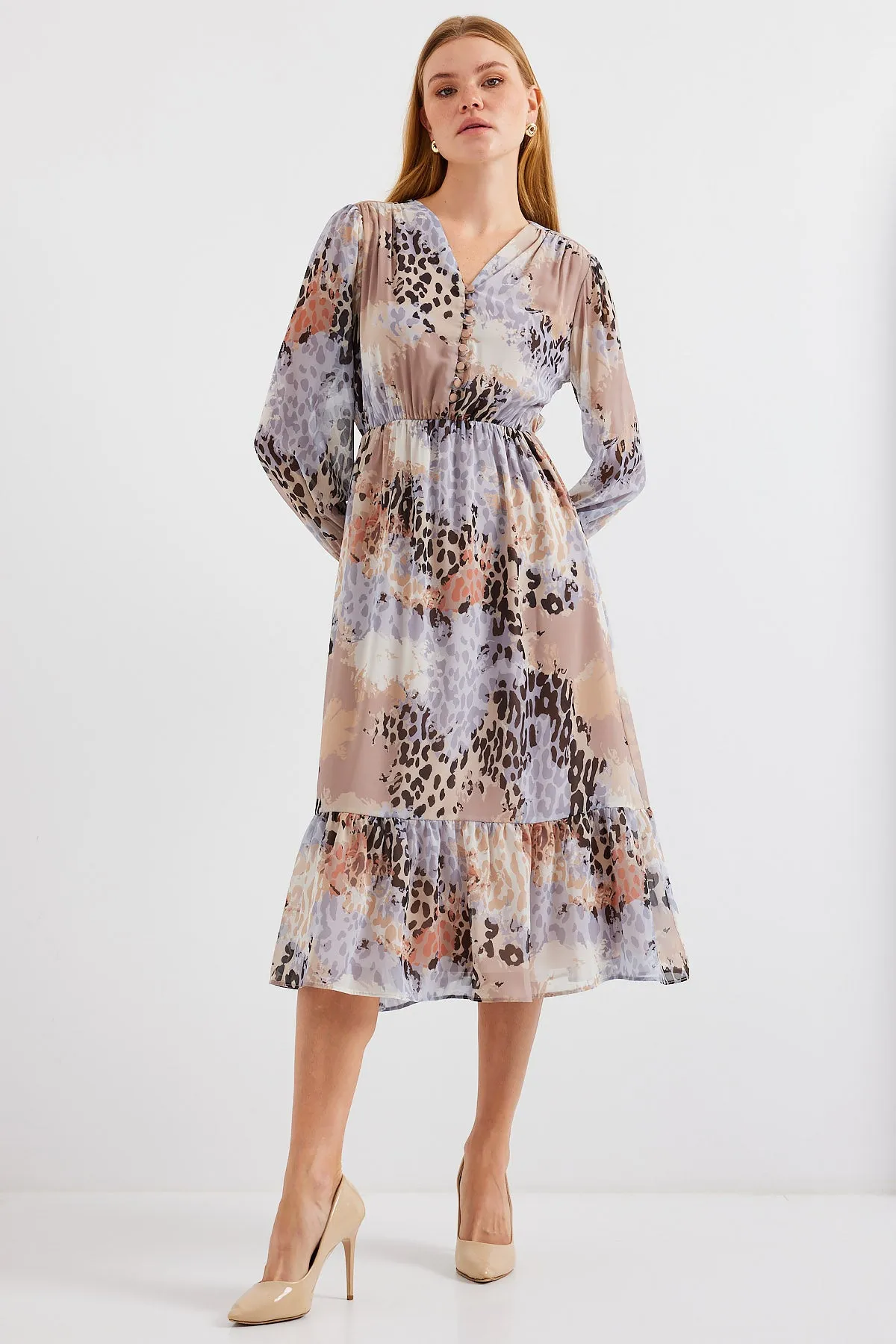 BGD Women Patterned Chiffon Dress - Light Grey - Avondale