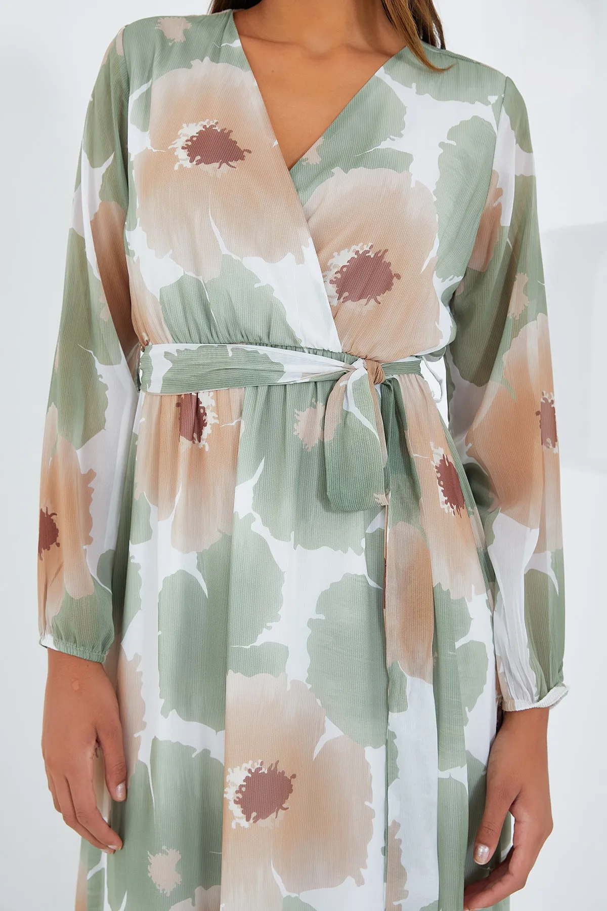 BGD Women Woman Çağla Beige Floral Pattern Chiffon Dress 2134 - Avondale