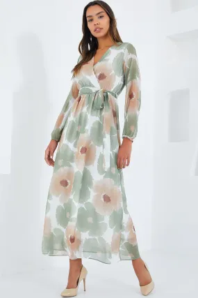 BGD Women Woman Çağla Beige Floral Pattern Chiffon Dress 2134 - Avondale