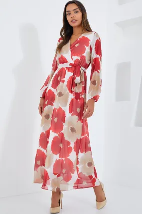 BGD Women Woman Pomegranate Beige Chiffon Dress with Flower Pattern 2134 - Avondale