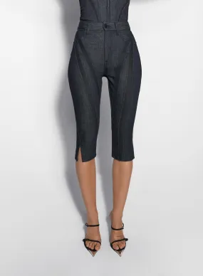 black mesh raw denim capri jeans