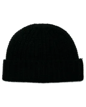 Black Ribbed Cashmere Beanie