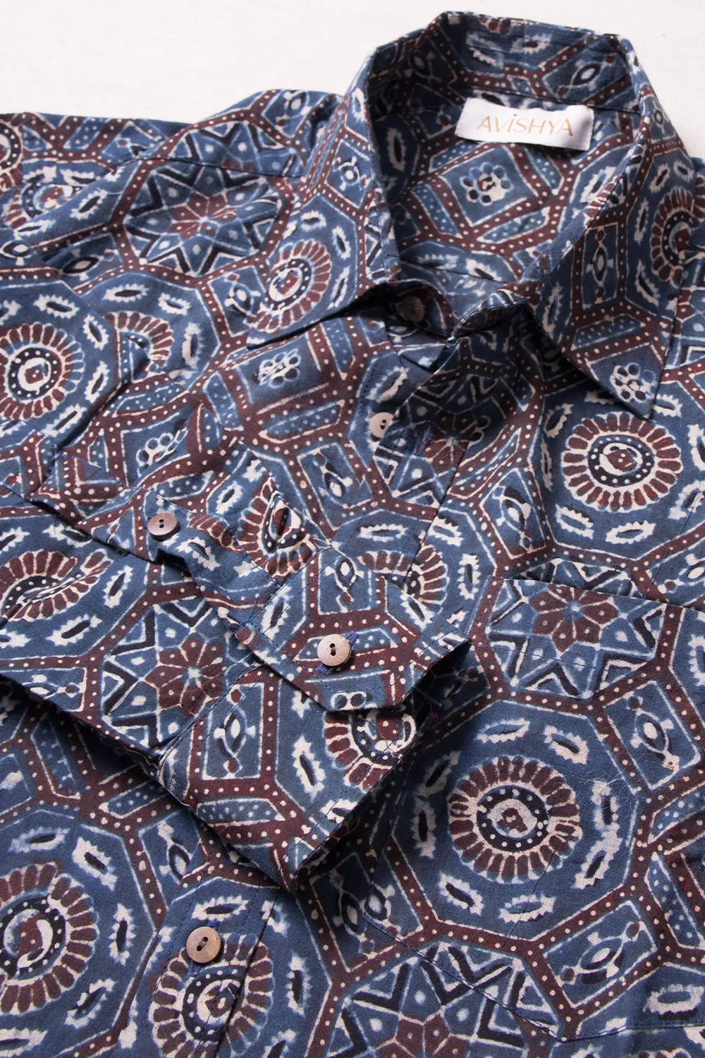 Blue Full Sleeve Ajrakh Printed Cotton Mens Shirt 10071162
