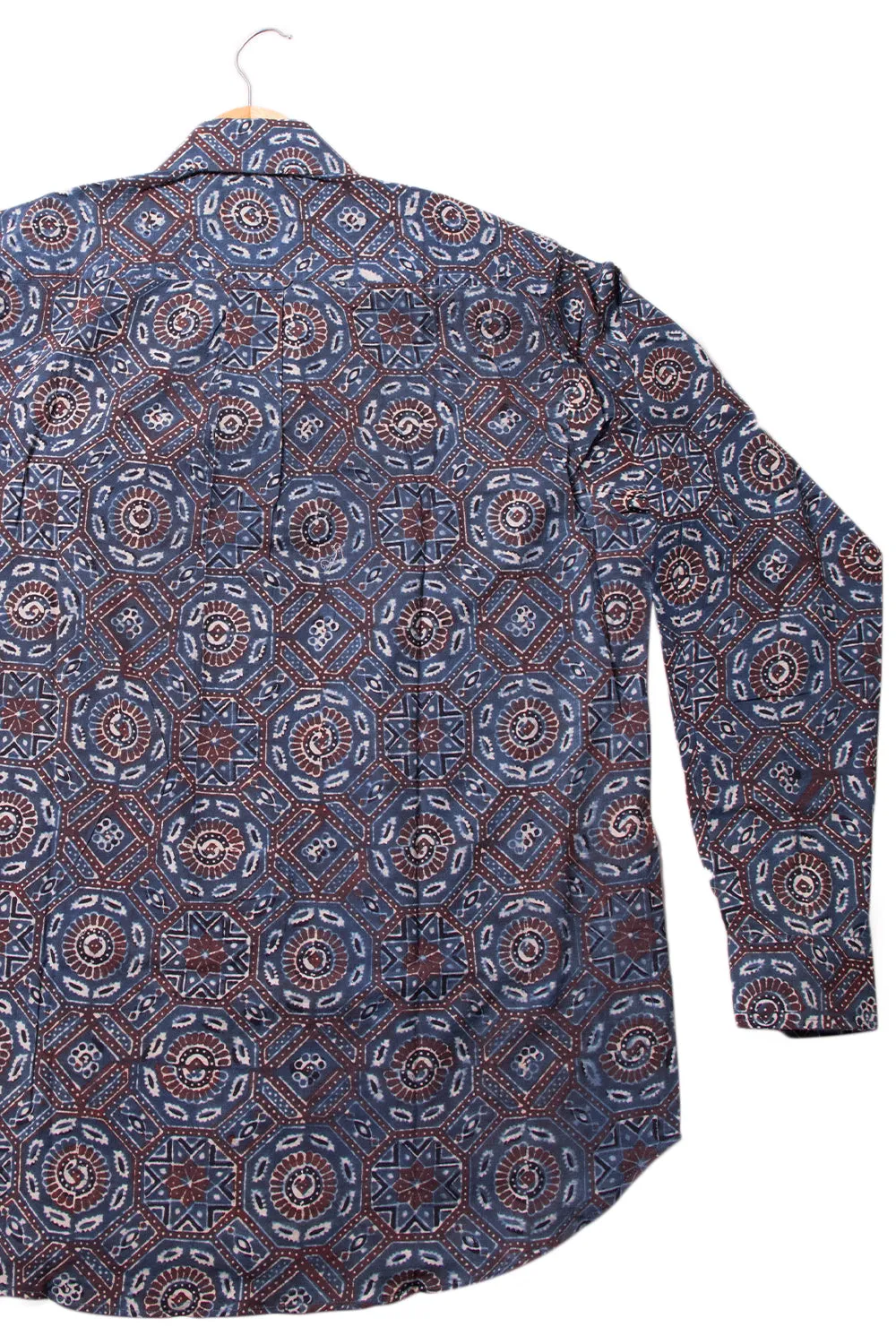 Blue Full Sleeve Ajrakh Printed Cotton Mens Shirt 10071162