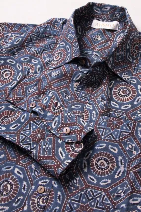 Blue Full Sleeve Ajrakh Printed Cotton Mens Shirt 10071162