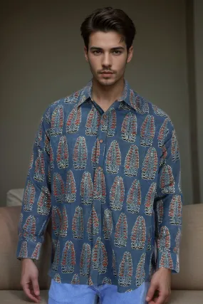 Blue Full Sleeve Ajrakh Printed Cotton Mens Shirt 10071168