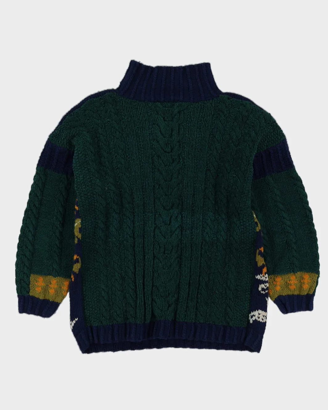 Blue Patterned Hand Knitted Jumper - M