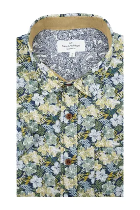 Bora Bora Floral Short Sleeve Shirt in Fern and Asparagus Green